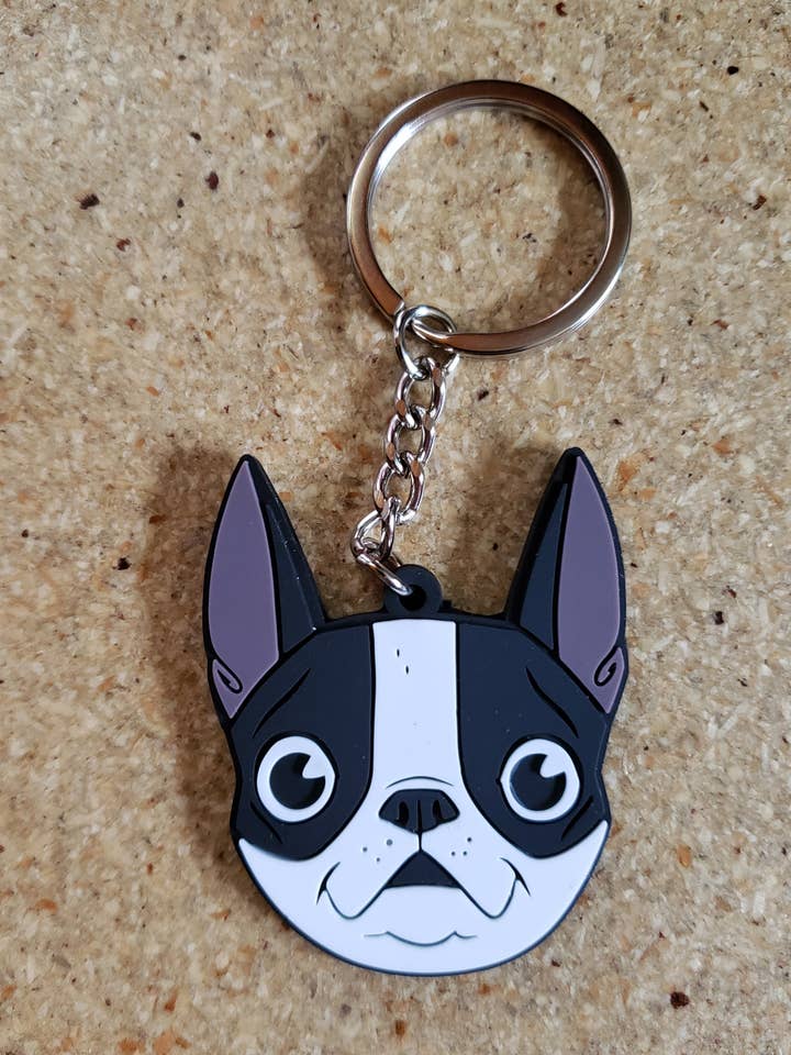 Joli porte-clés en forme de visage de terrier de Boston pour la vente par Brian Rubenacker studios
