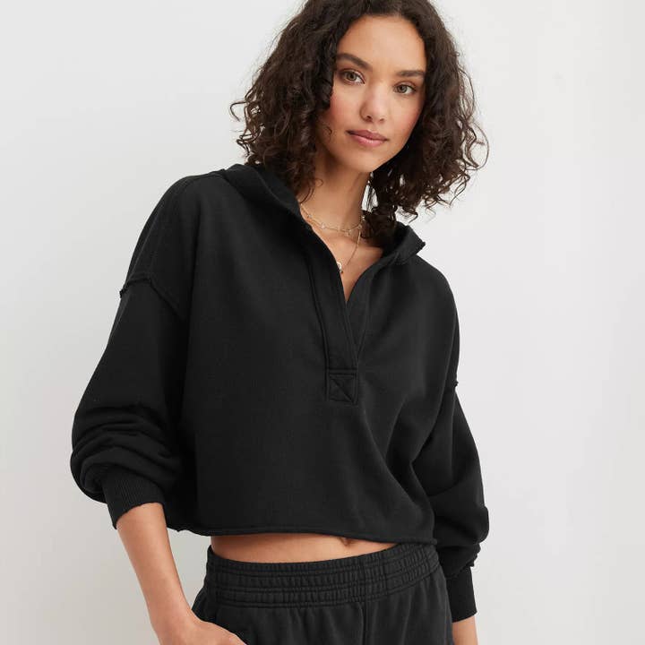 Suhkasana - Wholesale Hoodie - Women's - V-Neck Hooded Pullover Sweater Loose Fit Long Sleeve Top