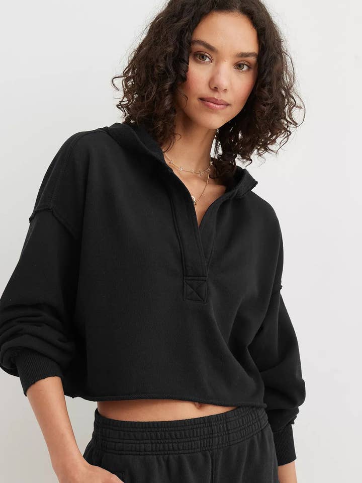 Suhkasana - Vente Sweat à capuche – femme - Pull décontracté beige à capuche, col en V, manches longues, coupe ample.29