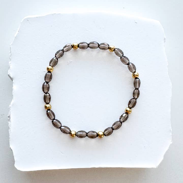 Smokey or Black Barrel Crystal Beaded Gold Filled Bracelet for wholesale by Hello Heather