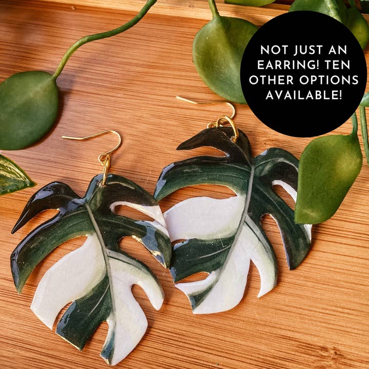 Monstera Albo Plant Leaf: Earring, Magnet, Pin, Decor for wholesale by hethr