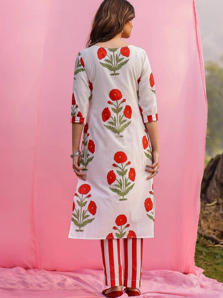 House of Amaya – wholesale Top & pants set (NOT Loungewear) – Women's – Abeer Red Poppy Straight Fit Kurta Pant Set1