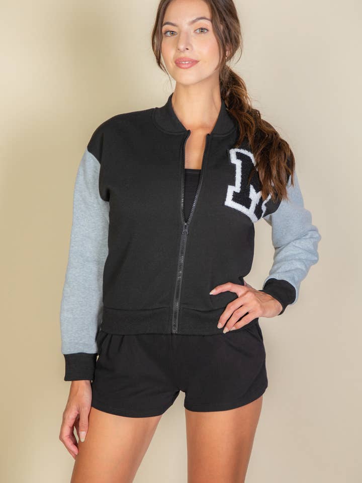 CAPELLA APPAREL - Wholesale Varsity/Baseball Jacket - Women's - Letter Patched Striped Trim Varsity Jacket2