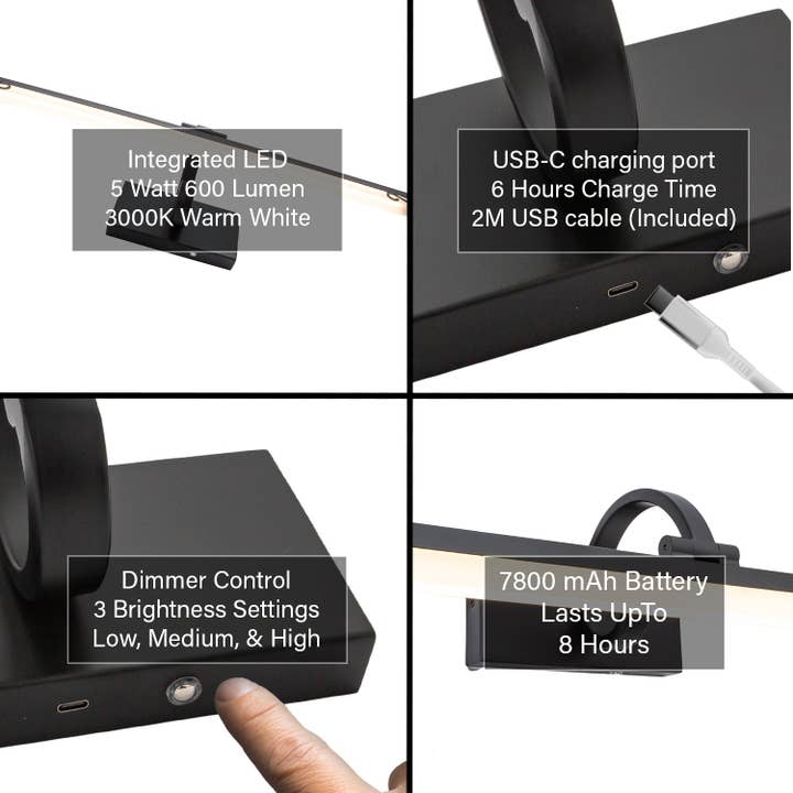 Happy Homewares – wholesale Accent/desk lamp – Black Patterned Wireless Rechargeable LED Touch Dimmable Picture Light4