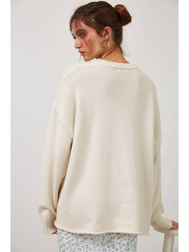 Creamon - Wholesale Knit Sweater - Women's - NSW2569-Relaxed Boyfriend Fit Crew Neck Sweater8