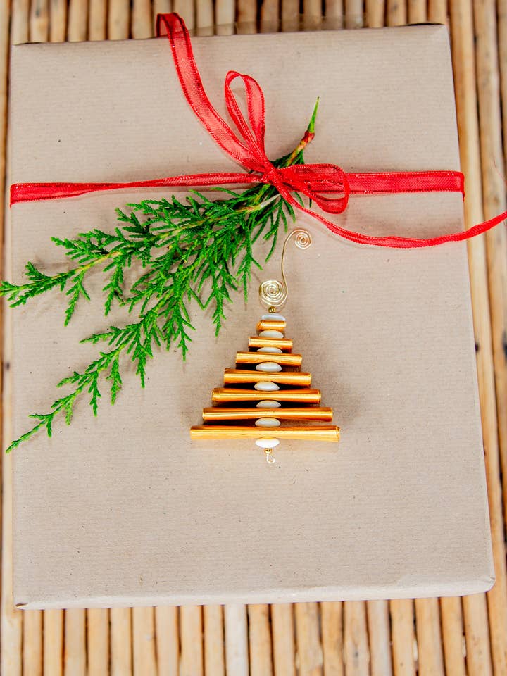 Stacked Paper Christmas Tree Ornament for wholesale by Grain of Rice Project