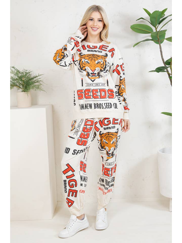 LA Soul - Wholesale Lounge Set - Women's - TIGER - COTTON SWEATSHIRT
4