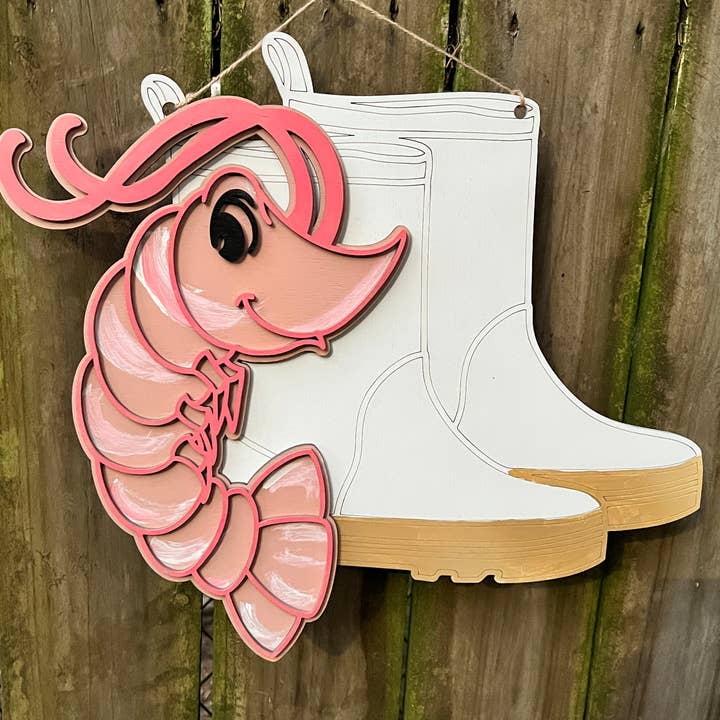 Geaux Magnolia - Wholesale Door Hanger - Shrimp and White Boots 3D Door Hanger2