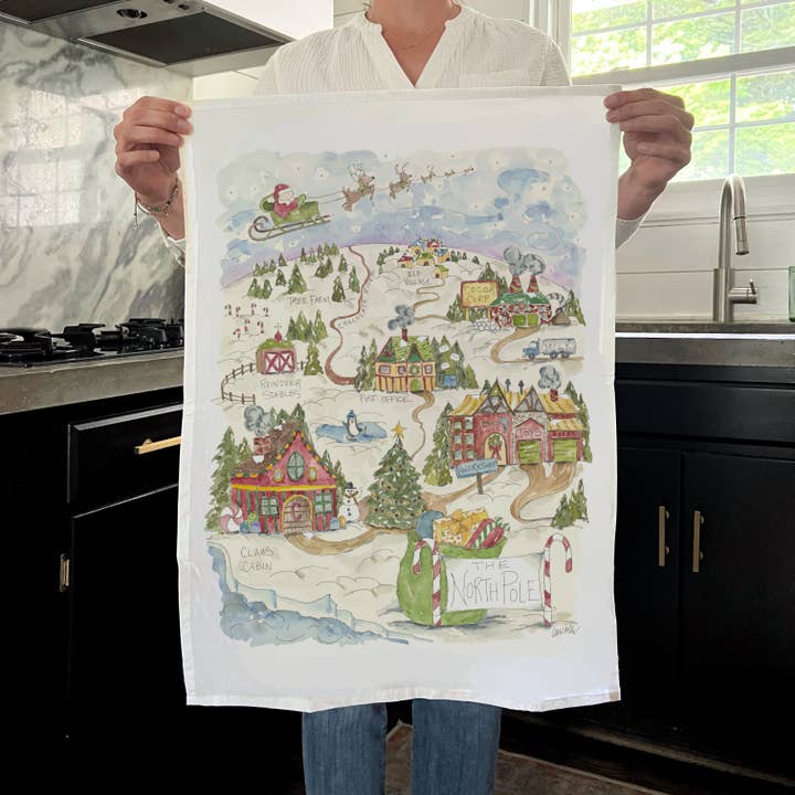 Elizabeth Wade Studio - Wholesale Tea Towel - Santa's North Pole Tea Towel