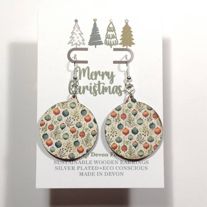 Wooden Bauble Shape Earrings - Bauble - Made in Devon for wholesale by Devon Fox