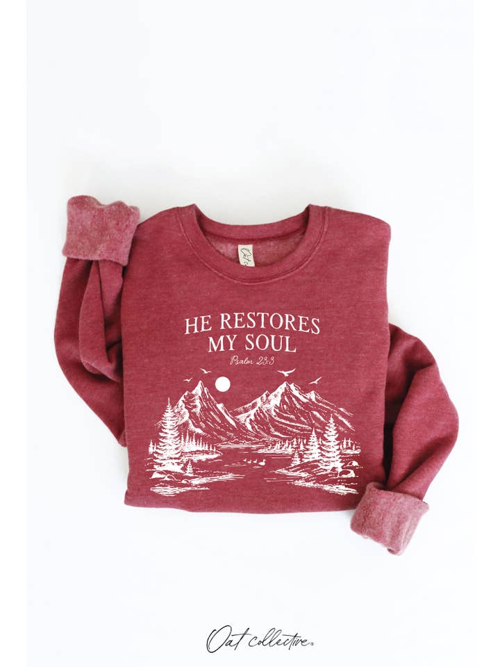 OAT COLLECTIVE - Wholesale Graphic sweatshirt – Women’s - HE RESTORES MY SOUL PSALM 23:3 Graphic Sweatshirt13
