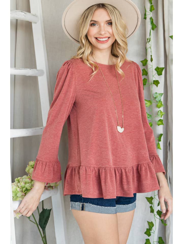 Emerald Collection - Wholesale Blouse - Women's - ETK-8690-PL Plus Size Babydoll Ruffle Hem Solid Top15