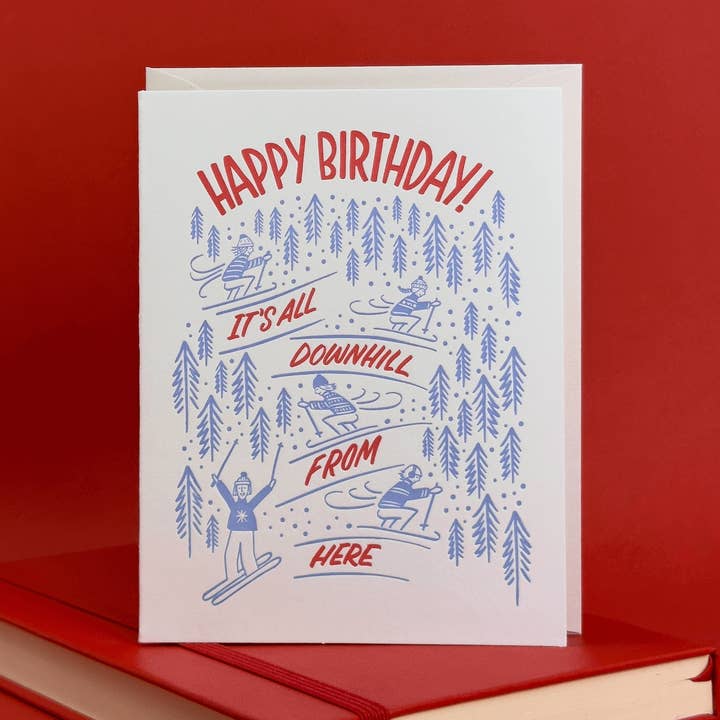 Downhill Ski | Winter Sports Funny Letterpress Birthday Card for wholesale by Friendly Fire Paper