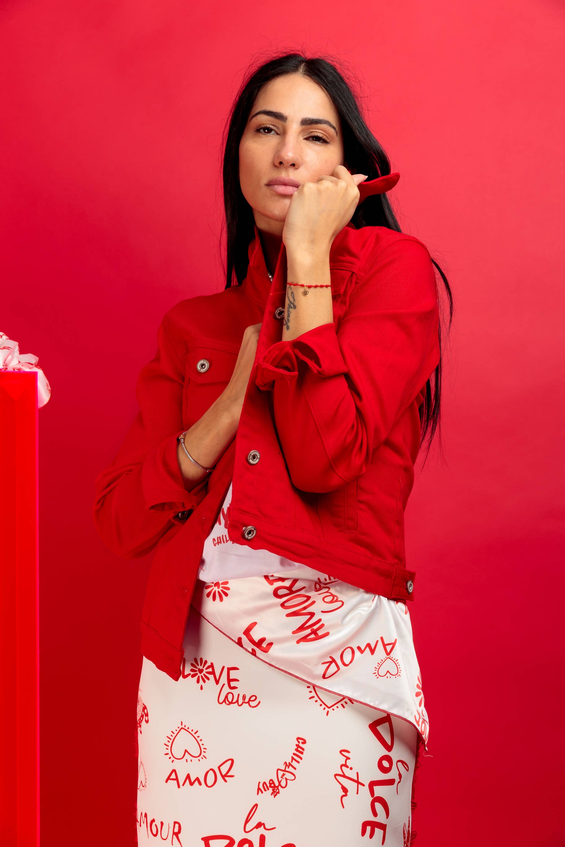 Chill&Buy - Wholesale Denim Jacket - Women's - Women's Red Denim Jacket Skull Expressions1