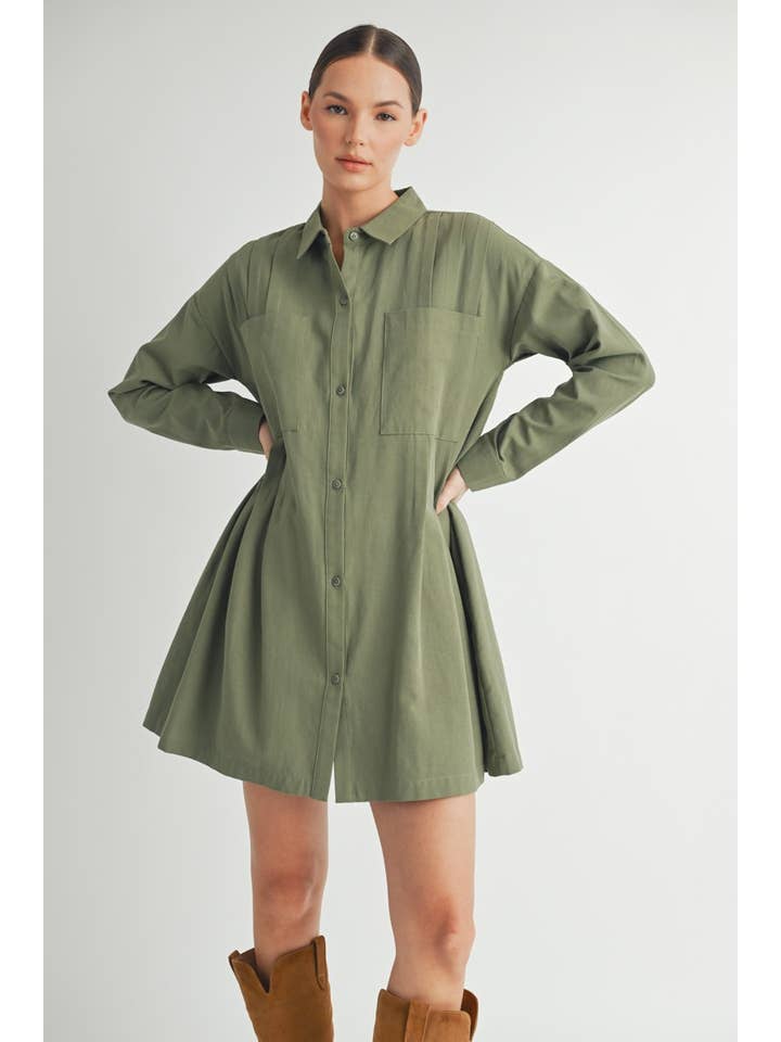 OLIVE Long-Sleeve Button-Up Shirt Mini Dress -1 for wholesale on Faire10