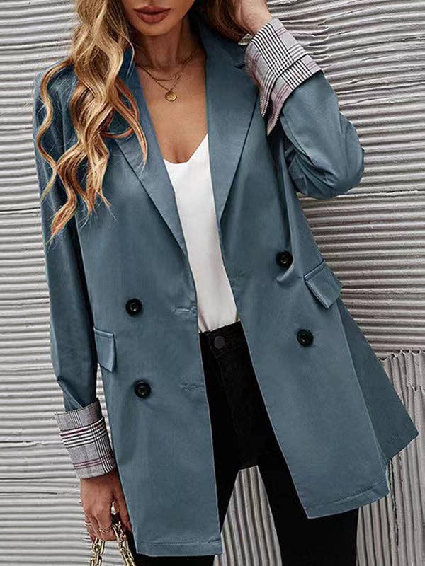 VividLux - Wholesale Trench Coat - Women's - Long Sleeves Loose Buttoned Pockets Split-Joint Notched Collar Outerwear Trench Coats