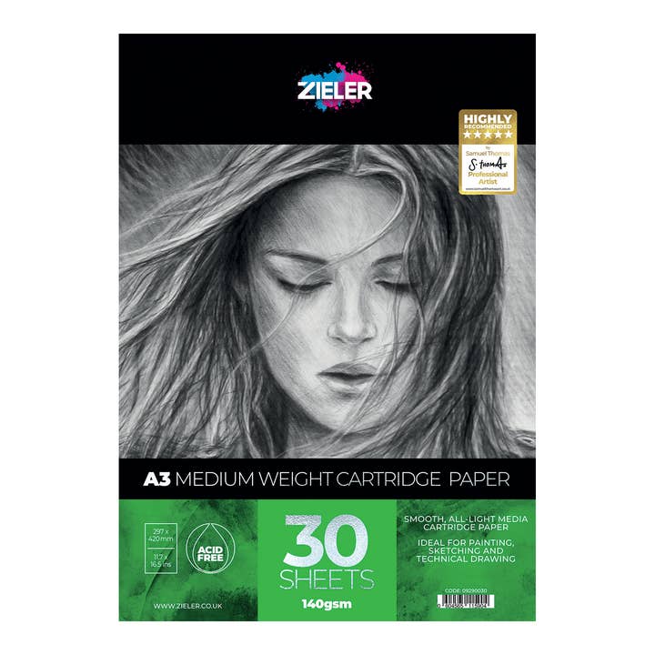 Bloc de papier cartouche A3 de grammage moyen — 140 g/m², 30 feuilles pour la vente par Zieler