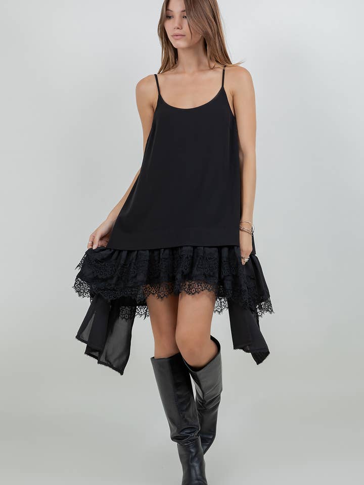 ASYMMETRICAL LACE POINTELLE WOVEN TANK DRESS for wholesale by Whiteroom+Cactus