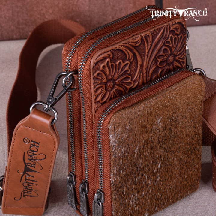 REMOVED BRAND - Wholesale Crossbody Bag - Women's - TR159 -183 Trinity Ranch Genuine Hair-On Cowhide /Tooled Collection Phone Purse with Coin Pouch22