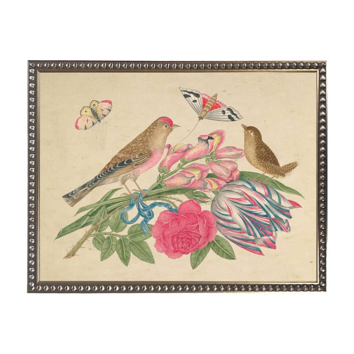 Bookplate O with birds on a distressed background for wholesale by Antique Curiosities Inc