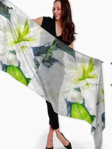 "Bella Lillies" Cashmere Silk Scarf for wholesale by Lady Barbara Pinson Artist