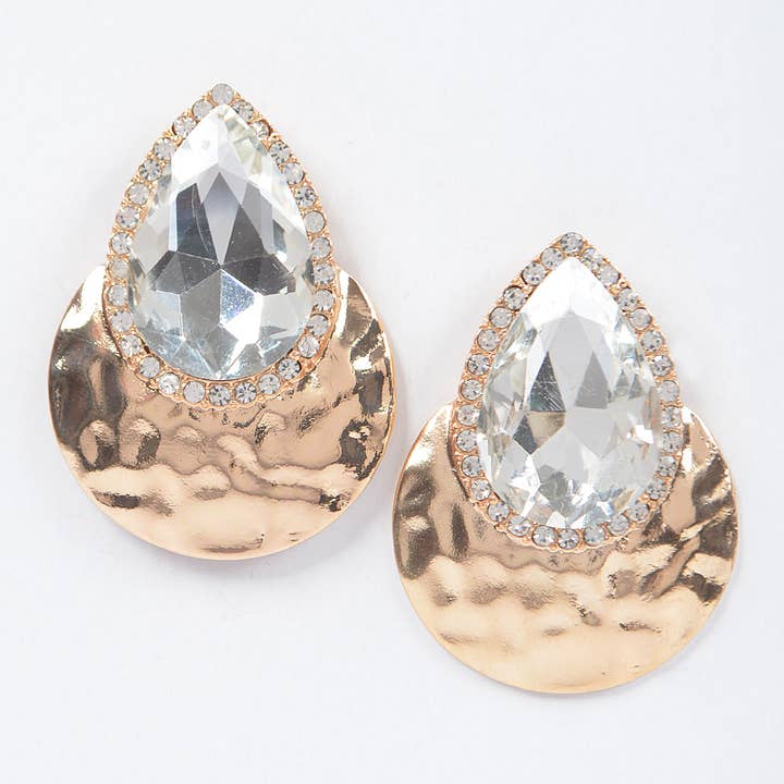 Hammered Metal Stone Earring for wholesale by 3AM BY H&D ACCESSORIES