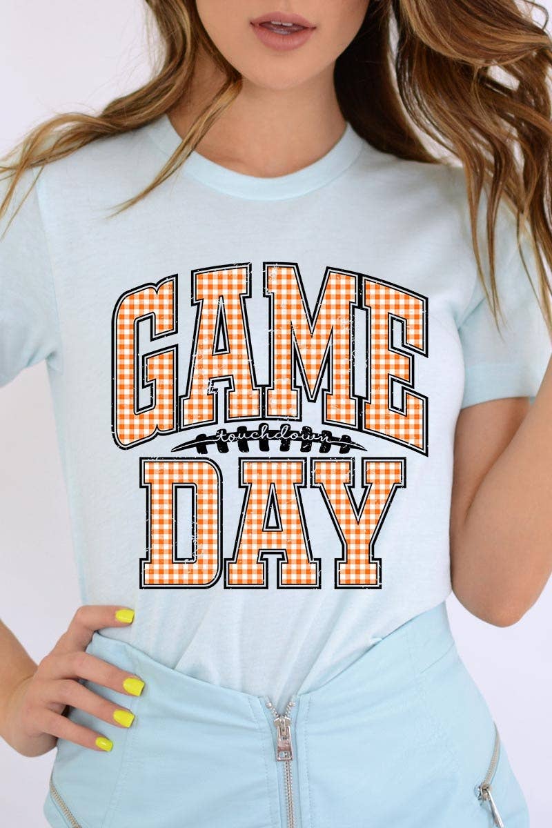COLORBEAR - Wholesale T-Shirt (Graphic) - Women's - Orange Gingham Game Day Graphic Tee4