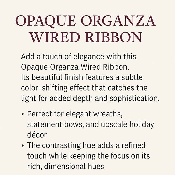 Factory Direct Craft - Wholesale Ribbon - Gift Wrapping - Opaque Organza Wired Ribbon - 20yd spool - Select Color5