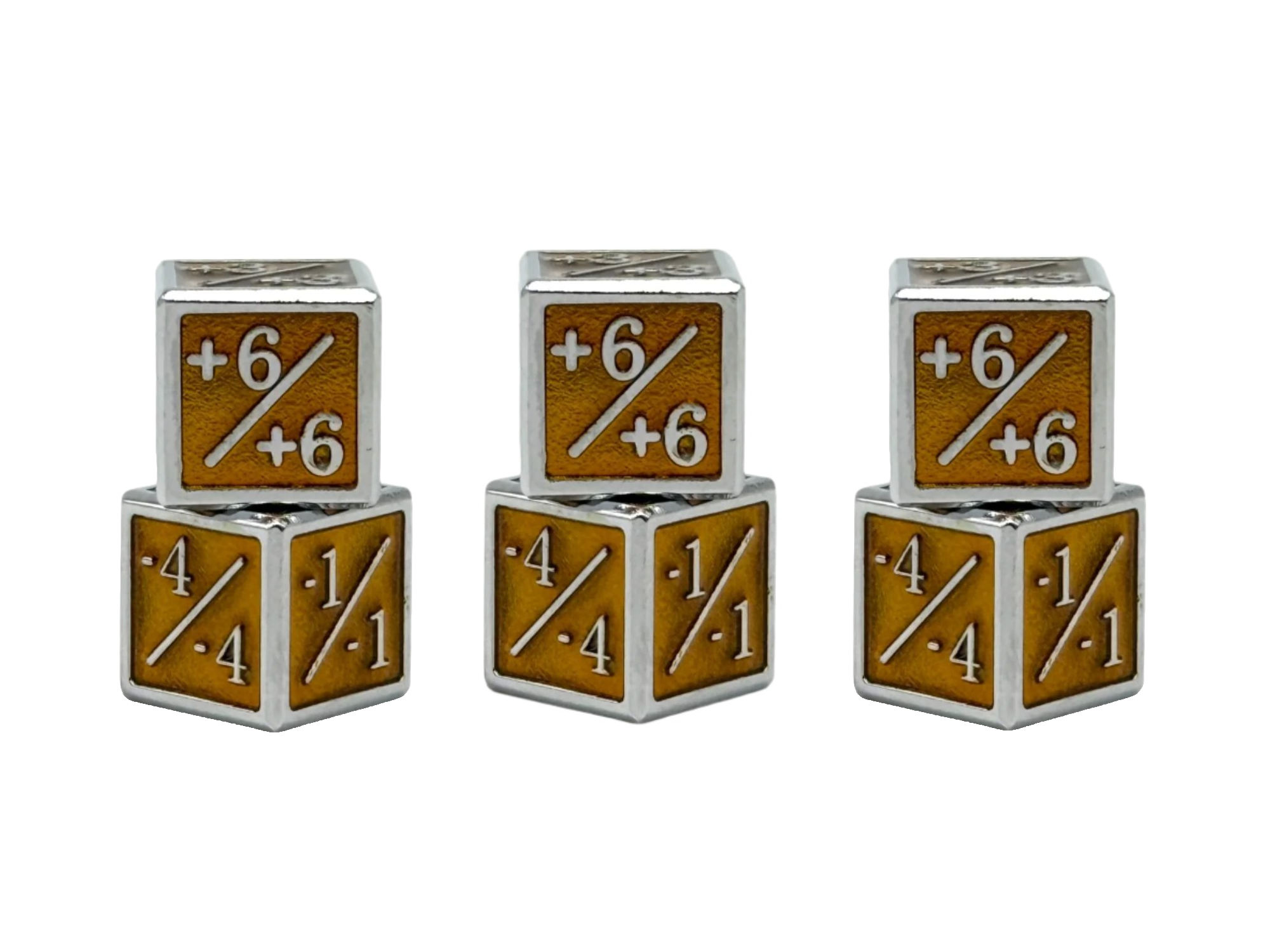 Norse Foundry - Wholesale Dice - 1/+1 & -1/-1 D6 Yellow Pack of 6 CCG Metal Dice1