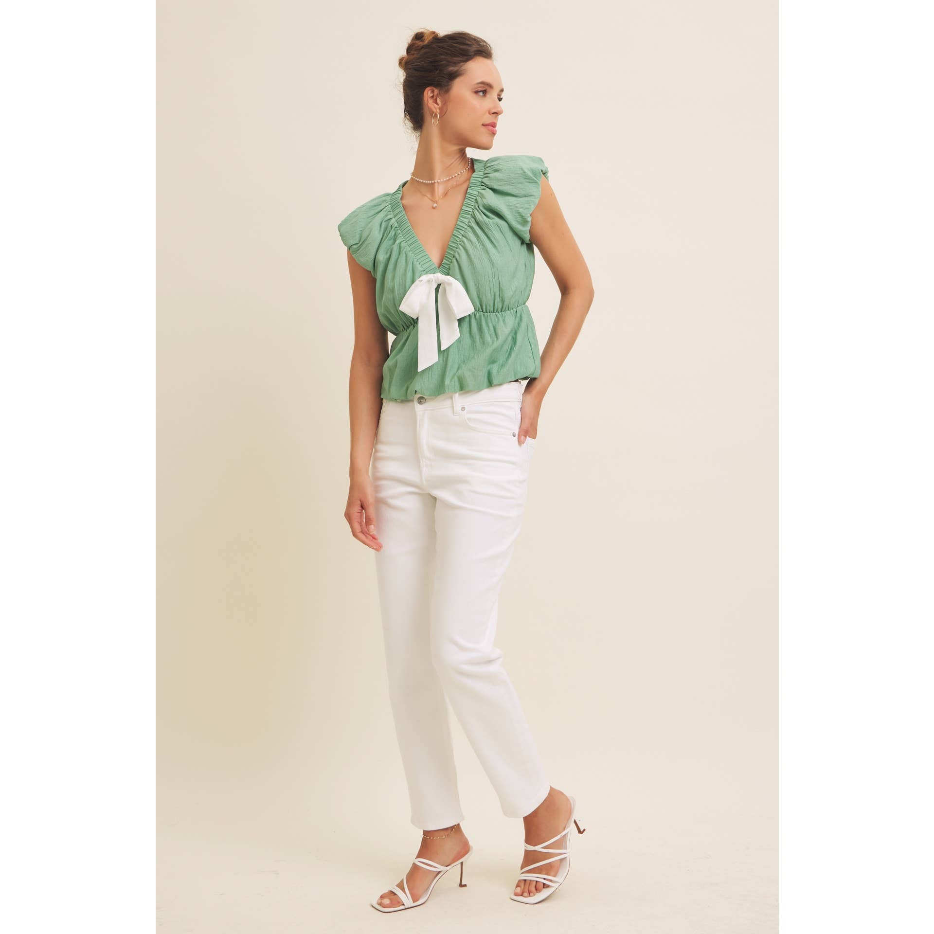 in february - Wholesale Blouse - Women's - SEASONLESS FEMININE CRINKLE BLOUSE WITH CONTRAST BOW TIE24