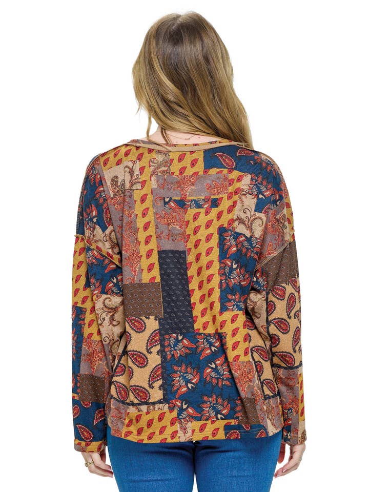 Multi Rust UDSALG Pullover Top Patchwork Print Flerfarvet Paisley for engroshandel på Faire