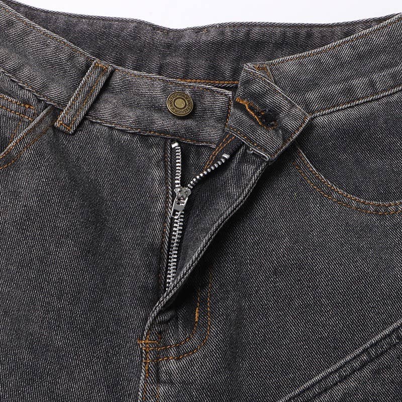 Grigio Jeans invecchiati a vita alta alla moda JP015Y - Stile retrò in vendita all'ingrosso su Faire9