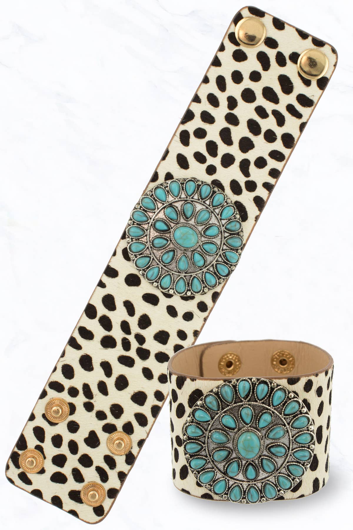Suzie Q USA - Wholesale Bangle Bracelet - Turquoise Stone Animal Print Leather Bracelet1
