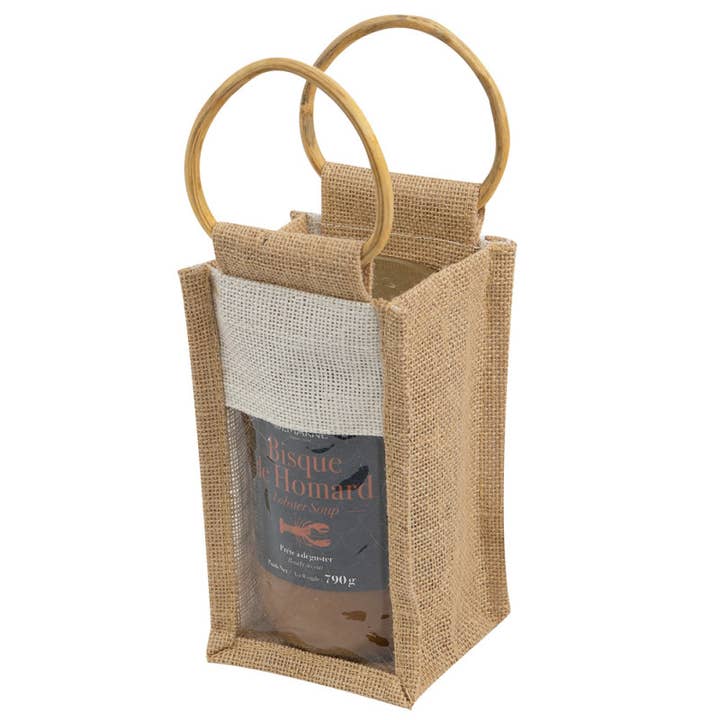 Deffrennes - Wholesale Grocery/Shopping Bag - natural and white jute bag with transparent window1
