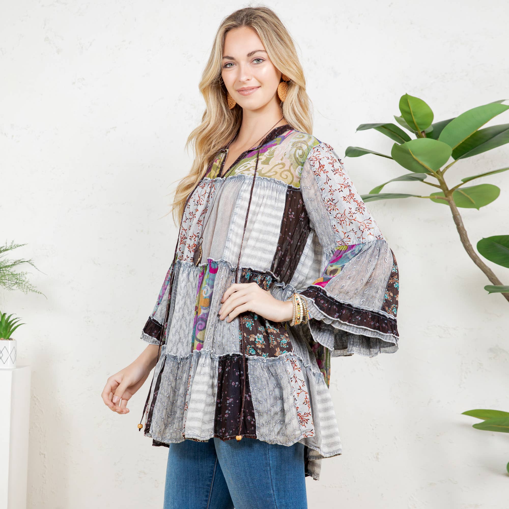 Young Threads - Venta al por mayor Blusa - Mujer - Top Jhabla con Cuello de Banda Teñido Chic (Nuevo Color)4