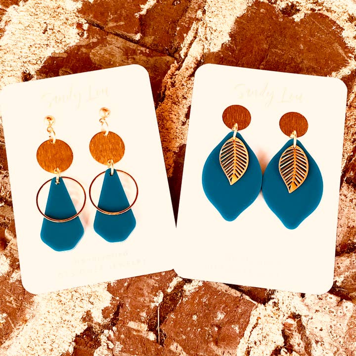 Sandy Lou Designs - Wholesale Dangle Earrings - Teal Forest Leaf Earrings Fall4