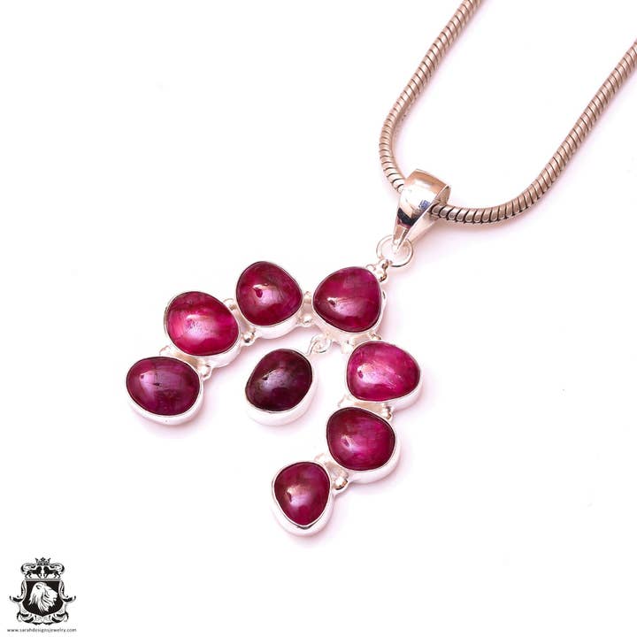 SARAH DESIGNS JEWELRY - Wholesale Pendant/Charm Necklace - Kashmir Ruby Native Squash Blossom Pendant & 3MM Italian Chain P10067