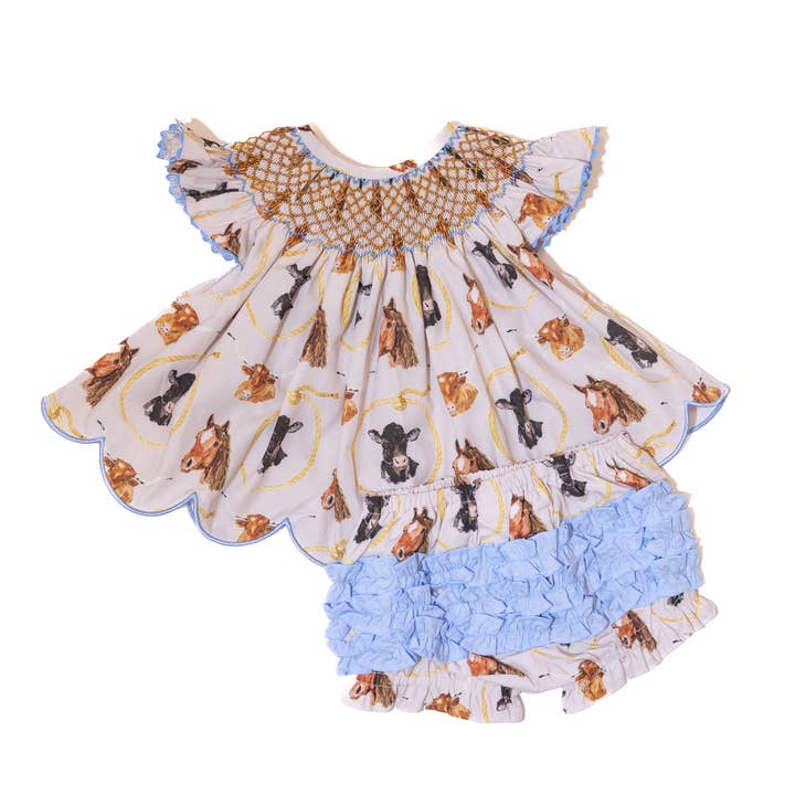 Girls Let's Rodeo Diaper Set for wholesale by Boots & Bows Smocking Co