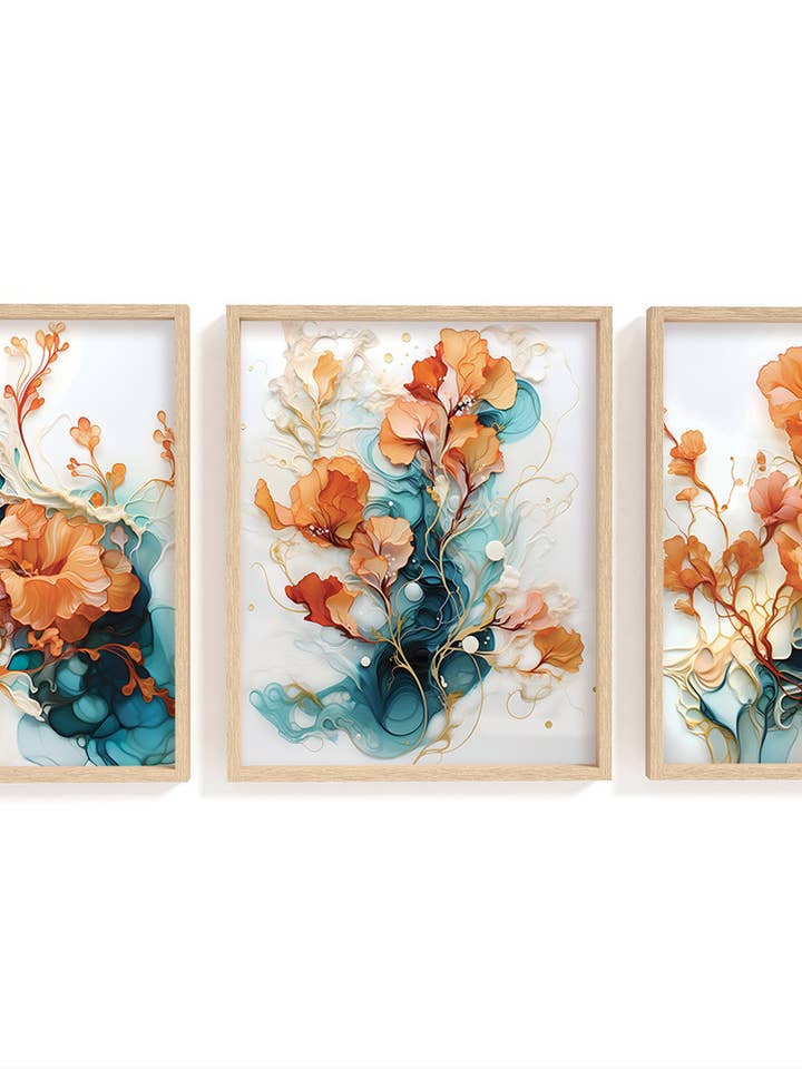 Set of 3 Floral Inspired Wall Art Prints for wholesale by Little Ox Designs