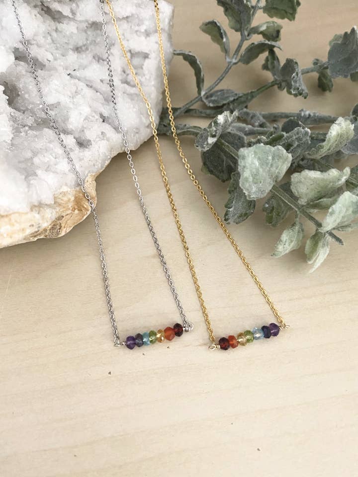 Rainbow Gemstone Bar Necklace - Pride Necklace for wholesale by Pyrite and Pearls
