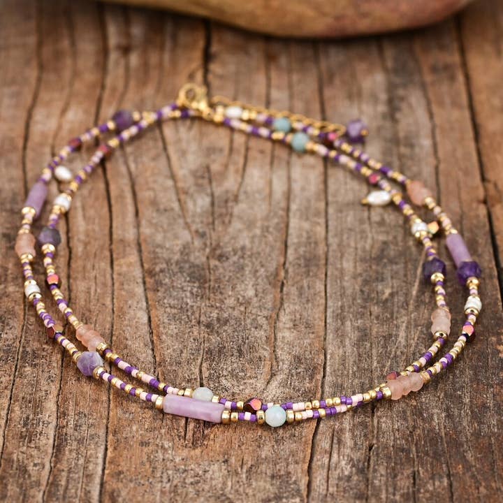 Ametist & Hematit Pärlstav Choker Halsband för wholesale av Free Spirit Shop