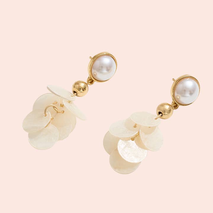 14K Gold-Dipped Mother of Pearl Disc Drop Earrings for wholesale by Fashion City