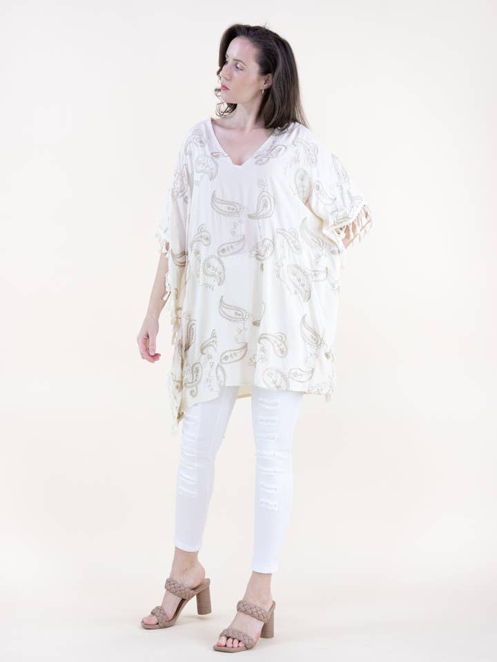 Caftan à pampilles brodé de paisley dansant bohème pour la vente par Original USA