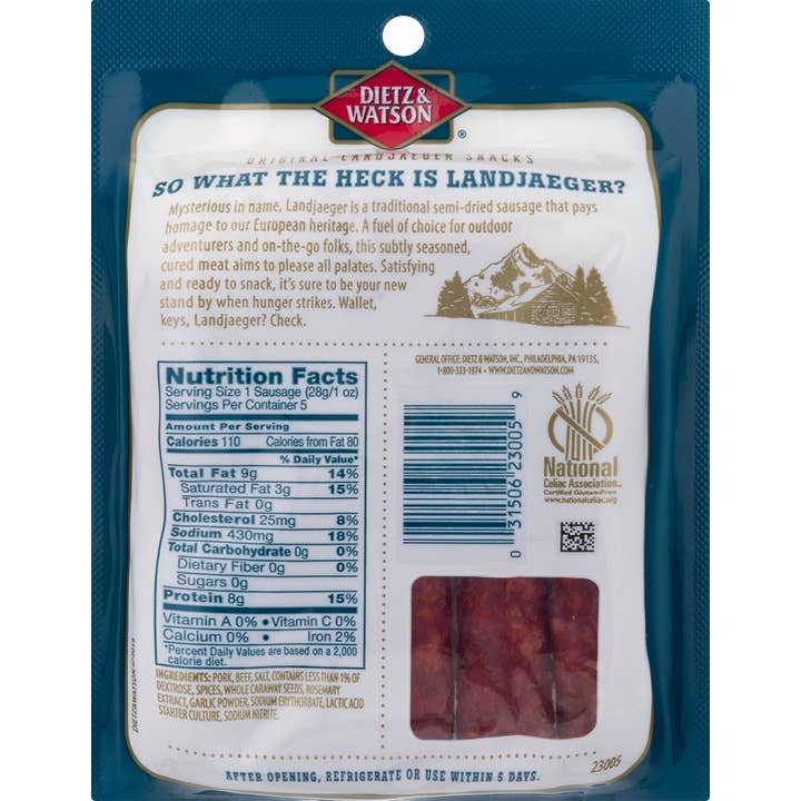 Dietz & Watson - Wholesale Sausage - Dietz & Watson Original Smoked Landjaeger, 5 oz