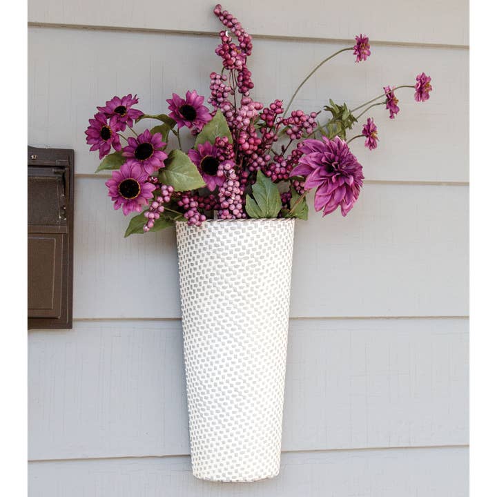 Col House Designs - Wholesale Basket - 2/Set, White Washed Basketweave Metal Half Wall Baskets
