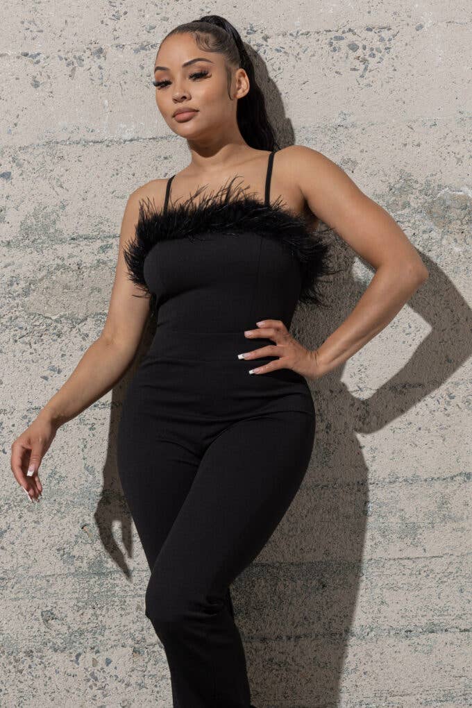 Melrose with Love - Vente Combinaison – femme - COMBINAISON EN CRÊPE À BAS CLOCHE AVEC PLUMES3