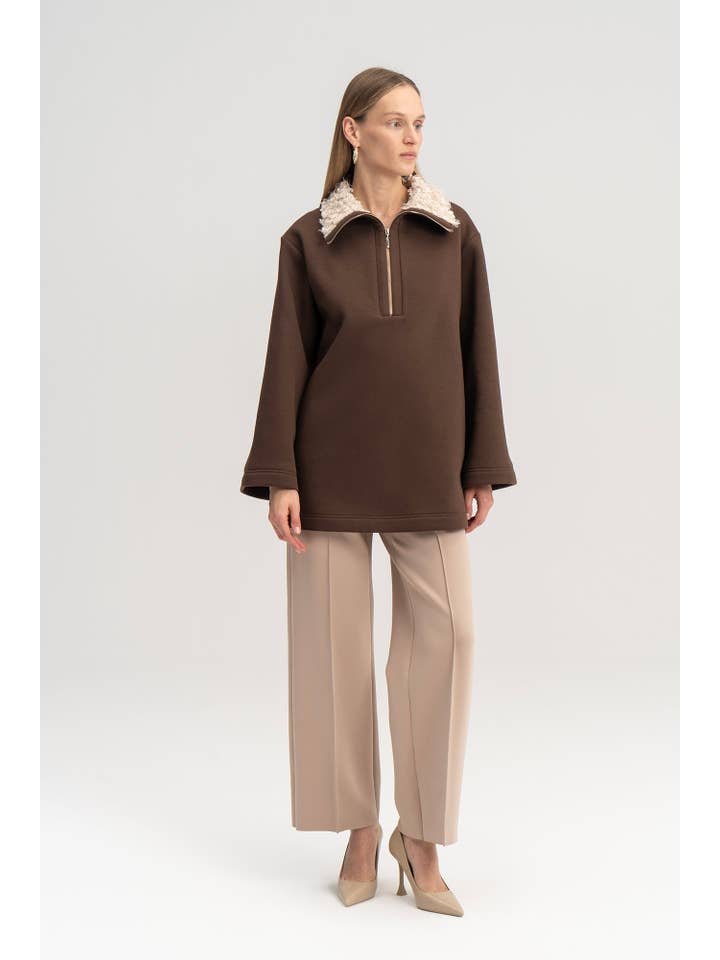 Brown FAUX FUR COLLAR SWEATSHIRT for wholesale on Faire1
