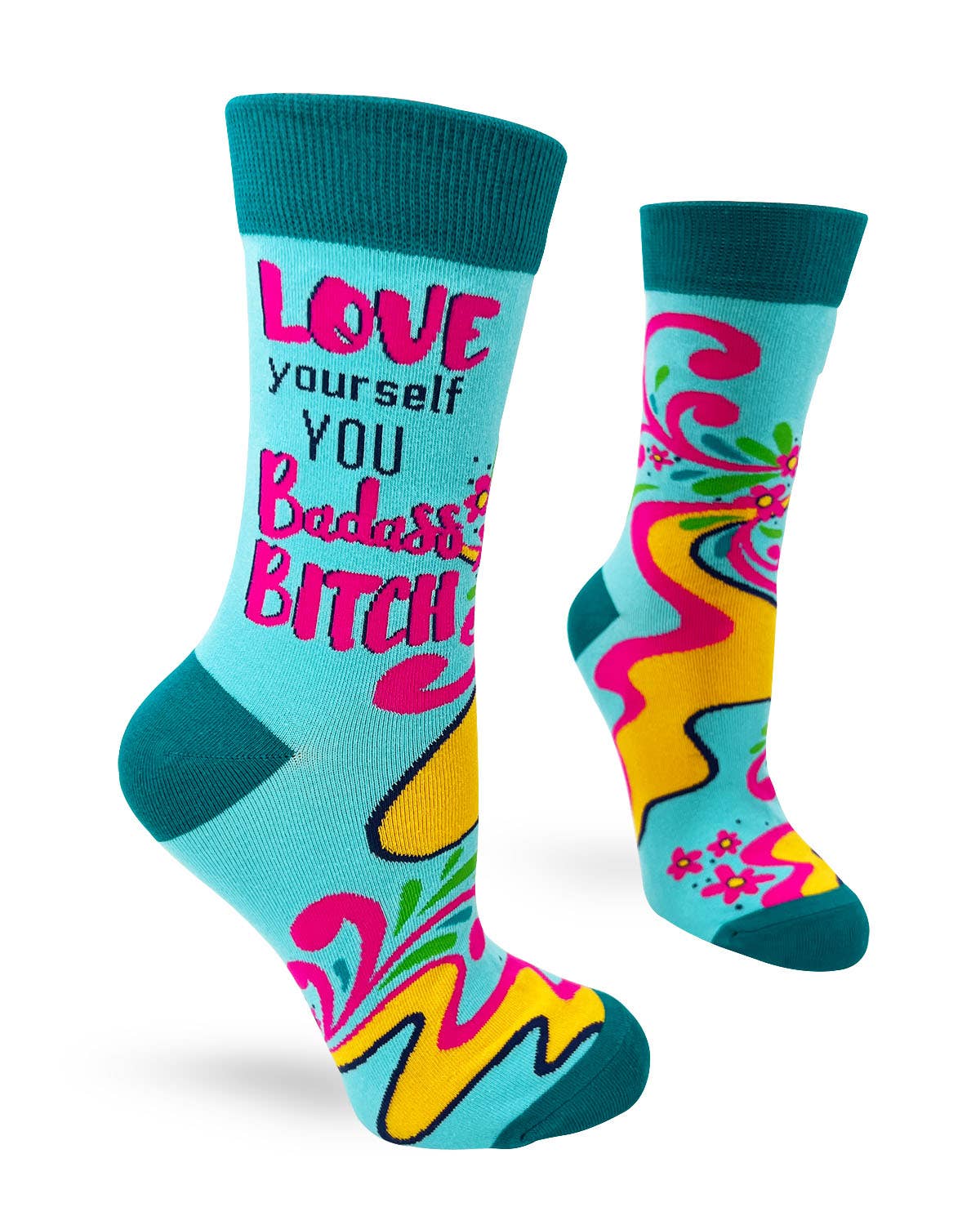 Love Yourself You Badass Bitch Ladies' Novelty Crew Socks for wholesale by Fabdaz