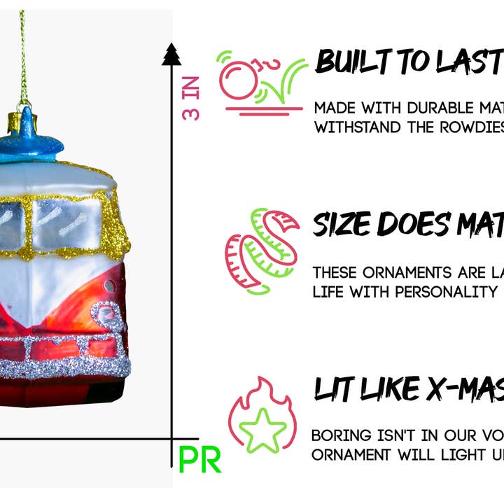 Party Rock Ornaments - Wholesale Ornament - Party Rock | Surfboard and Van Glass Ornament2