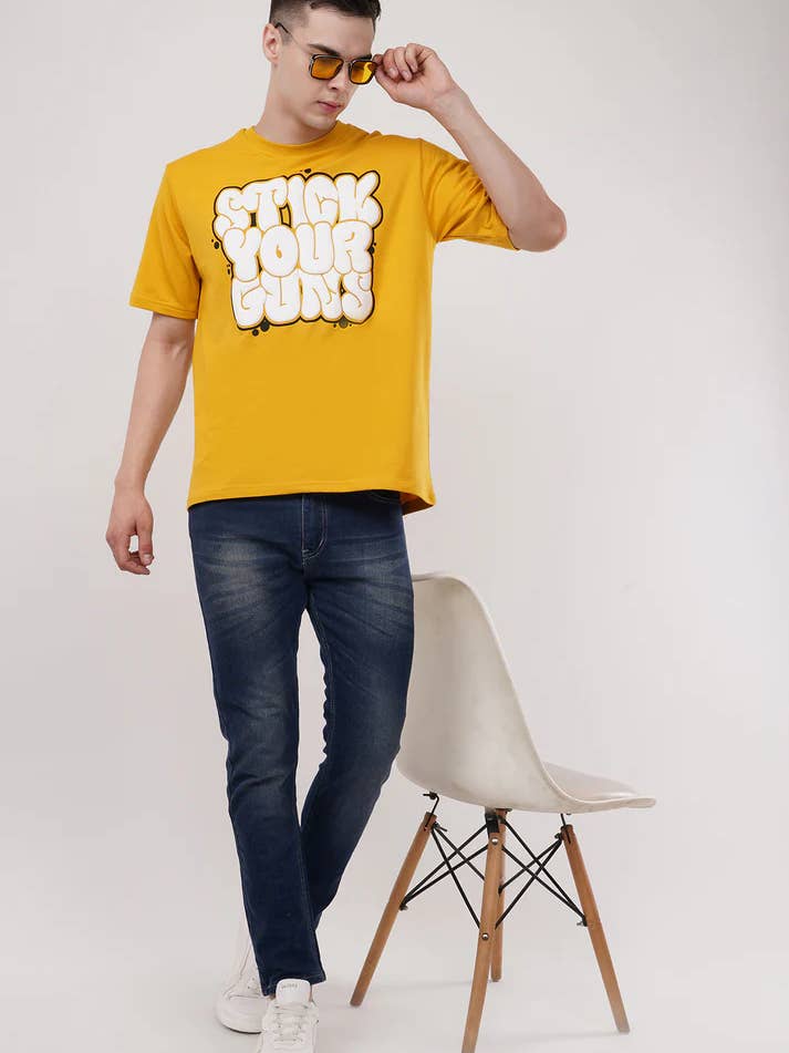Colourjoylondon - Venta al por mayor Camiseta serigrafiada - Hombre - Camiseta de Cuello Redondo de Media Manga Oversize Stick Your Guns